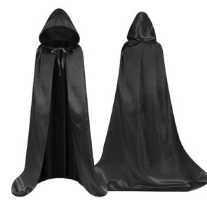 Aomig Capa Negra con Capucha Niño, 100cm Largo Medieval Disfraz Muerte Niño, Capa Halloween Niño para Cosplay de Bruja Vampiro Mago, Capa Disfraz Halloween Niño Niña para Carnaval Fiesta Disfraces