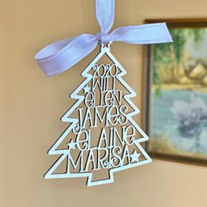 Árbol de navidad personalizado con nombres y Año Cortados con láser, Decoración de navidad 2023, Nombres de familia, Plata Acero inoxidable, Regalo navideño, 2024 Feliz Año Nuevo, Decoración del hogar