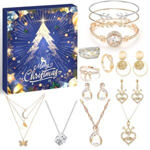 Calendario de Adviento Mujer – 2023 Niña Calendario de Navidad, 12 sorpresas, pulsera, collar, anillo, pendientes, calendario de cuenta regresiva, juego de joyas para mujer