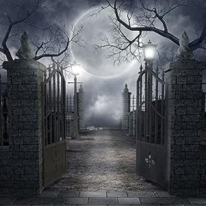 Ci-Fotto Telón Fondo de Halloween, 1,5x2m Fondos Fotográficos Telón de Fondo Halloween Fiesta Banner Decoraciones Fondo Puerta y Luna, Fondos de Fotográfico Adecuado para Fotografía de Niños