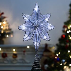 Lewondr Estrella de la Copa del Árbol Decorativa,42cm Gran Tamaño Lámpara Decorativa a Pilas Tradicional Morava con Lentejuelas Brillantes, Adorno para Árbol de Navidad Fiesta Hogar Dormitorio, Plata