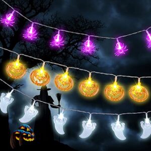 Lubibi Decoración Halloween,3Pcs Halloween Guirnalda Luces,2.25M 15 LED Guirnaldas Luces de Cadena,Luz de Diseño de Calabazas Araña Fantasmas para Halloween Decoración Fiesta Interior Exterior