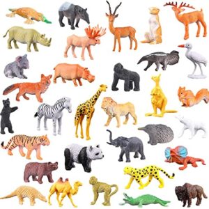 YeoNational&Toys Conjunto de Juguetes de Mini Animales 54 Piezas, Animales de Selva, Granja Pequeños de Bosque para los Niños,Favoritos de Fiesta para Chicos