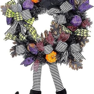 Decoración de Corona de Puerta de Halloween,decoración de Corona de Halloween, Pierna de Bruja de Halloween Vintage, Guirnalda de decoración de Hoja de Arce de Calabaza para Leg Wreath