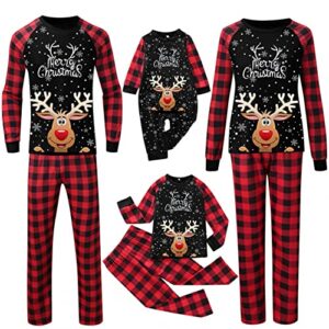 riou 2023 Pijamas Navidad Familia Baratos Estampado de Tartán Rojo de Reno Manga Largos Camiseta y Pantalón Ropa de Dormir Infantil Niños Hombre Mujer Cómodo Sudadera Chándal Suéter