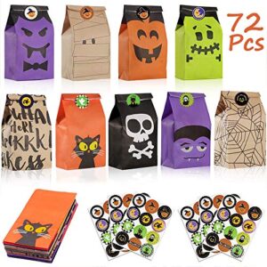 Viccess 72 Bolsas de Papel de Halloween Bolsa para Regalos con Halloween Stickers Bolsas de Dulces para Fiestas de Halloween Decoracion