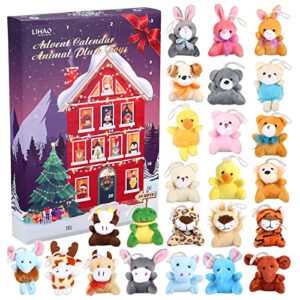 LIHAO 24PCS Calendario de Adviento 2023 Niños Peluche Juguete Muñeco de Animales Peluche de Navidad
