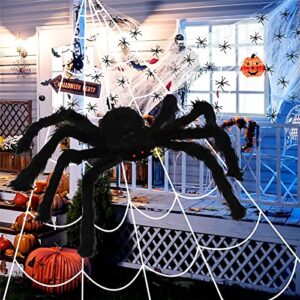DIDUDE Juego de Arañas de Decoración de Halloween,7×5.5m Telaraña Triangular con 1 Araña Gigante(150cm) Y 20 Pequeñas Arañas Falsas 40g Telaraña,arañas espeluznantes para la fiesta de Halloween