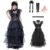 ZUCOS Disfraz de Miércoles para Niñas Disfraces de Halloween Fiesta Cosplay Espectáculo Escénico Vestido de tul 7-9 años