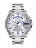 Diesel Reloj para hombre Mega Chief, movimiento cronógrafo de cuarzo, caja de acero inoxidable plateado de 59 mm con correa de acero inoxidable, DZ4308