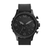 Fossil Reloj para hombre Nate, movimiento cronógrafo de cuarzo, caja de acero negro de 50mm con correa de piel auténtica, JR1354
