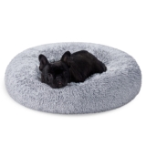 Feandrea Cama de Perros, Cama para Perros, Cojín Central Extraíble y Lavable, Alfombra de Felpa Suave y Mullida, 70 cm de Diámetro, Gris PGW039G01
