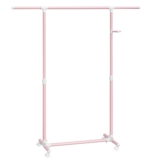 SONGMICS Perchero con Ruedas, Burro para Ropa, Altura Ajustable 97-165 cm, Barra Extensible, Ganchos Laterales para Accesorios, Rosa Jalea LLR001R02