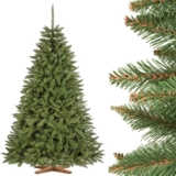 FairyTrees árbol de Navidad Artificial 220cm Abeto Natural con el Soporte de Madera | árbol Artificial con el Tronco Verde | Fabricado en EU