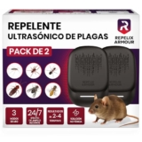REPELIX ARMOUR Repelente ultrasónico de plagas para Interiores – Pack de 2 – Cubre 140m² por Dispositivo – 3 Modos – Repele Ratones, Ratas, arañas, Mosquitos, Hormigas, Insectos y Moscas