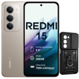 XIAOMI Redmi 15 5G 8+256GB Smartphone – Batería 7000mAh | Pantalla 6.9″ FHD+ 144Hz | Snapdragon 685 | Cámara Dual 50MP | Carga Rápida 33W | Diseño Quad-Curve (Gris, con Funda)