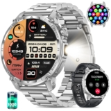 Reloj Inteligente Hombre 1,7» pantalla táctil Smartwatch Hombre Linterna 100 Días de Batería Llamadas Bluetooth 120+ Modos Deportivos Pulsómetro Monitor de Sueño IP68 iOS Android (Acero Plateado)