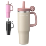 1200ml Taza Térmica – Vaso Térmico con Asa y Pajita – Termo Café sin BPA 1.2L – Taza para Beber Caliente y Frío – Marrón claro