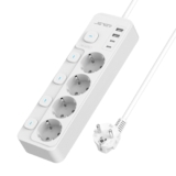 JSVER Regleta Enchufe con 4 Tomas y 4 Puertos de USB,Regleta con Interruptor Individual Enchufe Alargador Multiple con 2 USB C& 2 C,Cable 2m-Blanco