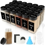 JAECU 24 Piezas Botes Especias Cristal con Tapa de Acero Inoxidable, 120ml Frascos Especiarias Vidrio, Aptos para Cajones y Armarios de Cocina (Negro)