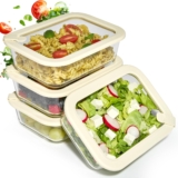 Dalena Home Recipiente de Vidrio Borosilicato rectangular con Tapa Set de 4x1020ml – Fiambrera Cristal, Contenedor Alimentos, Conservación Nevera, Organizadores Cocina, Almacenaje