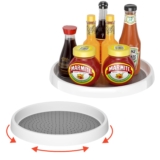 Fousenuk 2 Piezas Especiero Giratorio, 25 y 30 cm Estante de Plástico, 360° Plato Giratorio Organizador de Armarios, Especieros para Cocina para Especias y Condimentos Botellas, para Despensa