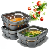 Dalena Home Fiambreras de Cristal Borosilicato – Set Meal Prep 3x1020ml Mililitros, Recipientes Herméticos Apilables, Aptos para Microondas con Válvula de Vapor, Funda Silicona Anti-Impacto