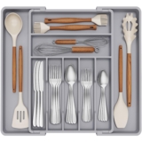 Lifewit Organizador de Cubiertos para Cajón Cocina, Bandeja para Menaje Extensible, Cubertero Compacto para Almacenar Cucharas, Tenedores y Cuchillos, Ancho 33-57 x Fondo 42 cm, Lote 1, Gris