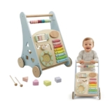 Buddy Baby – Andador de Madera Montessori – Desde 12 meses – Panel interactivo (xilófono, puzzle, espejo, engranajes) – Cajón trasero – Ruedas goma antideslizantes – No daña el suelo
