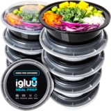 Igluu Meal Prep Tupper Recipientes de Plástico Reutilizables Circulares con Tapas (Set de 20) – Fiambreras para Comida – Aptos para Microondas, Congelador y Lavavajillas – 828 ml – Sin BPA