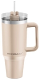 IronMaxx Cup con Asa – Beige 1,2L | Con pajita incluida | Diseño delgado en acero inoxidable | Hermético, térmico, duradero