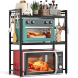 NETEL Soporte Extensible para microondas de 3 Niveles, Estante microondas encimera Ajustable, Soporte de Horno de Cocina, estanteria Cocina encimera, Organizador microondas con 8 Ganchos, Negro