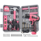 Hi-Spec Kit de Taladro Atornillador Inalámbrico 8V y Herramientas – Set completo recargable con herramientas básicas, maletín compacto, color rosa, ideal para bricolaje en el hogar