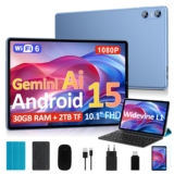 BIEGEDY 2026 Tablet 10 Pulgadas Android 15, Gemini AI, Octa-Core, 5G WiFi 6, 30GB RAM (2TB TF), Widevine L1, GMS, GPS, BT 5.0, 6000mAh, 5+8MP, 3.5mm Audio, FHD Tablet con Teclado+ Ratón + Funda, Azul