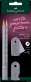 FABER-CASTELL 218482 – Set de escritura Sparkle, dos lápices, dureza B, con goma de borrar y sacapuntas, gris moteado