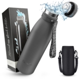 Vezato Botella de acero inoxidable para beber – Botella aislada sin BPA de 1 litro – A prueba de fugas con doble aislamiento – Apto para el lavavajillas – Adecuado para el ácido carbónico