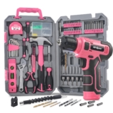 Juego de herramientas rosa Hi-Spec con taladro atornillador eléctrico inalámbrico de 8V recargable por USB, kit compacto para bricolaje, reparación y mantenimiento del hogar