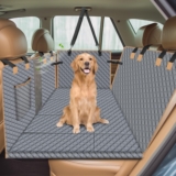 Lekespring Protector de Asiento para Mascotas con 4 Bases de Madera Reforzada – Funda Coche Perro Impermeable 3 en 1, Antideslizante, Antiarañazos, para SUV/Sedán/Camionetas (Gris, L-130x65x54cm)
