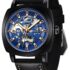 BENYAR – Reloj mecánico automático para Hombre, Correa de Piel, Movimiento Dorado, Esfera Esqueleto de 45 mm, Resistente al Agua y a los arañazos, Regalo Elegante para Hombre