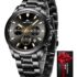 PC PARAS CROWN Reloj Hombre Cronógrafo Deportivo Casual con Movimiento Japonés Resistente al Agua 5 ATM Caja Tonneau de Acero Inoxidable Correa de Silicona Cuarzo