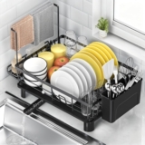 Escurridor de Platos, Estante de Escurreplatos Cocina Organizador con Escurridor, Soporte para Platos, Tazas y Bayetas Cubiertos y Toallero, Ahorra Espacio, 360° Automático Drenaje (XL-Grande)
