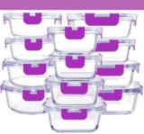 Recamania Recipientes de Cristal Para Alimentos – 24 Piezas (12 recipientes y 12 tapas) – Apto para lavavajillas, Microondas y congelador – a prueba de fugas y sin BPA – Aprobado por la FDA y el FSC