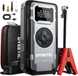 DYEETIC Arrancador de Batería de Coche con Compresor de Aire 150PSI/10.3Bar, 12V Arrancador de Coches Portatil Jump Starter (Motores All Gas o 10L Diésel), Linterna LED de Emergencia