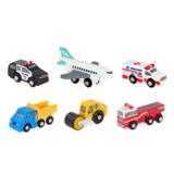 Battat – Vehículos de Madera Set 2 – Coches de Juguete en Miniatura – Minis de Madera de 6 Piezas – Vehículos clásicos de Rescate y construcción – Apisonadora, volquete – 3 años +
