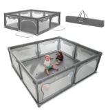 LIONELO Willow – Parque infantil XL, 0 – 48 meses, gran superficie 187x207x68 cm, con paredes de malla transpirable, 2 entradas laterales con cremallera, ideal para casa y jardín, fácil montar (Gris)