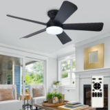 Depuley Ventilador de techo moderno con luz: Ventiladores pequeños negros de 42 pulgadas para dormitorio – Ventiladores de techo empotrables regulables con mando a distancia 5 aspas negras invertidas