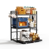 NETEL Soporte Extensible para microondas de 3 Niveles,Estante microondas encimera Ajustable,estanteria Cocina encimera, Organizador microondas con Soporte para Tazas y Panel Base extraíble,Negro