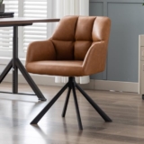 chairus Silla Escritorio de PU Silla Pequeña de Oficina Giratoria, Silla Computadora Ocio con Patas Metálicas para Recepción/Despacho, Marrón