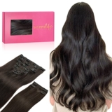 Wennalife Extensiones de cabello humano real con clip grueso, 150 g, 56 cm, 9 unidades, doble trama, Castaño oscuro