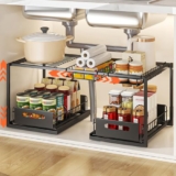 YunNasi Organizador Bajo Fregadero, Armario 2 Niveles Metal Altura Ajustable Estantería Bajo Fregadero, Bandeja Extraible Mueble Almacenaje para Cocina Baño (Negro, B-Estilo)